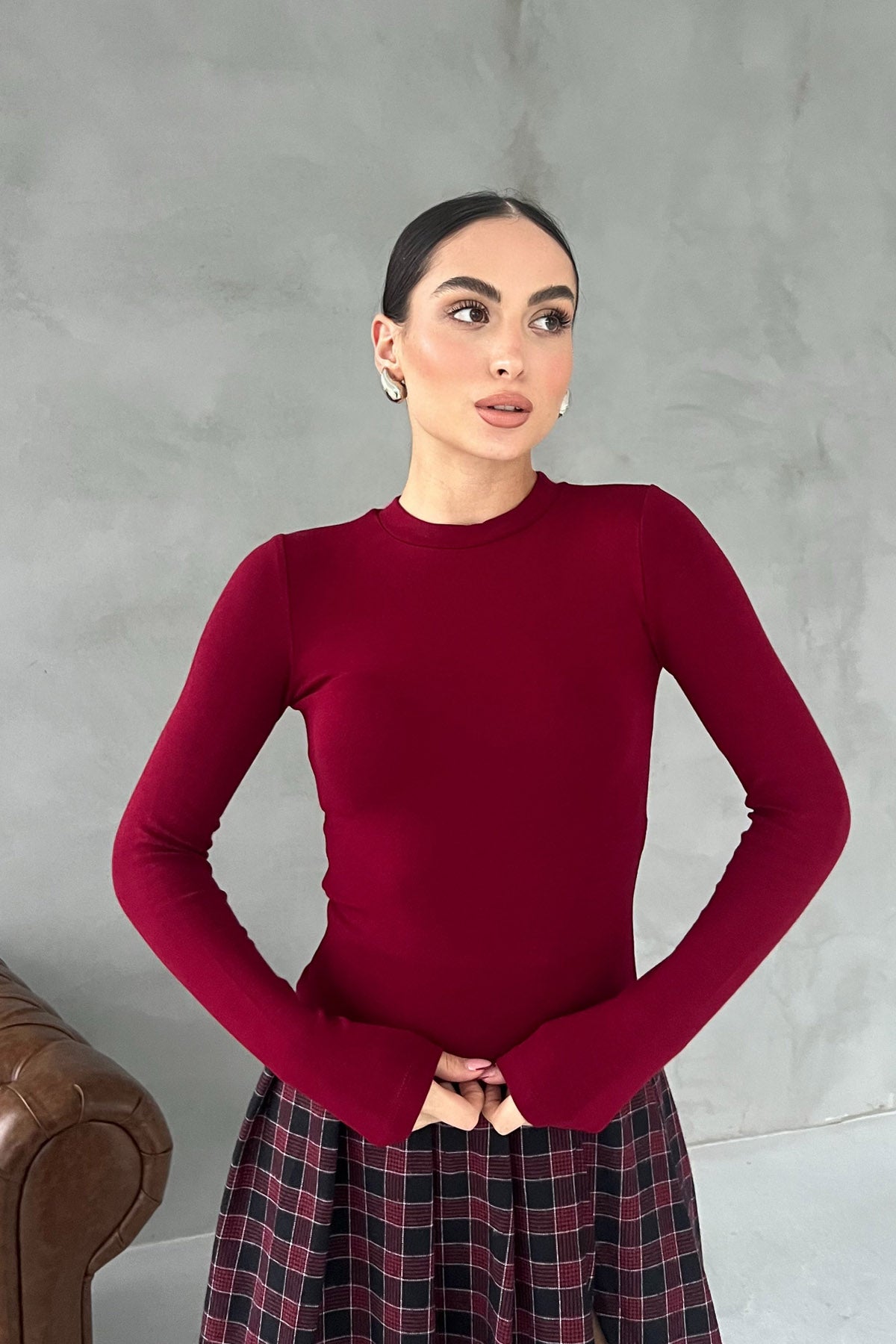 Bordo Basic Uzun Kollu Body SY-2655-Bordo