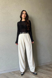 Ekru Beli Lastikli Palazzo Pantolon SY-1711-Ekru