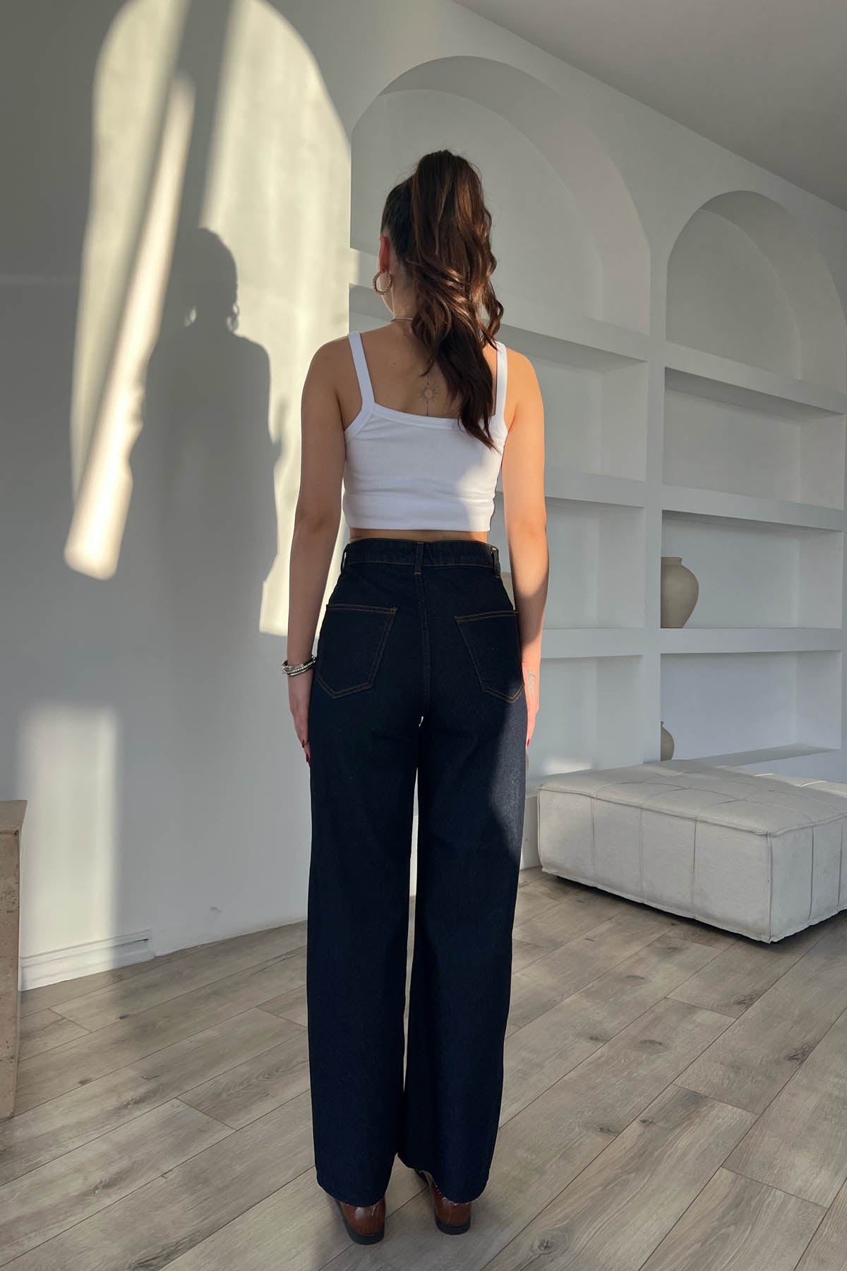 Koyu Mavi Cep Detaylı Kesik Paça Straight Fit Jean SY-1706-Koyu Mavi