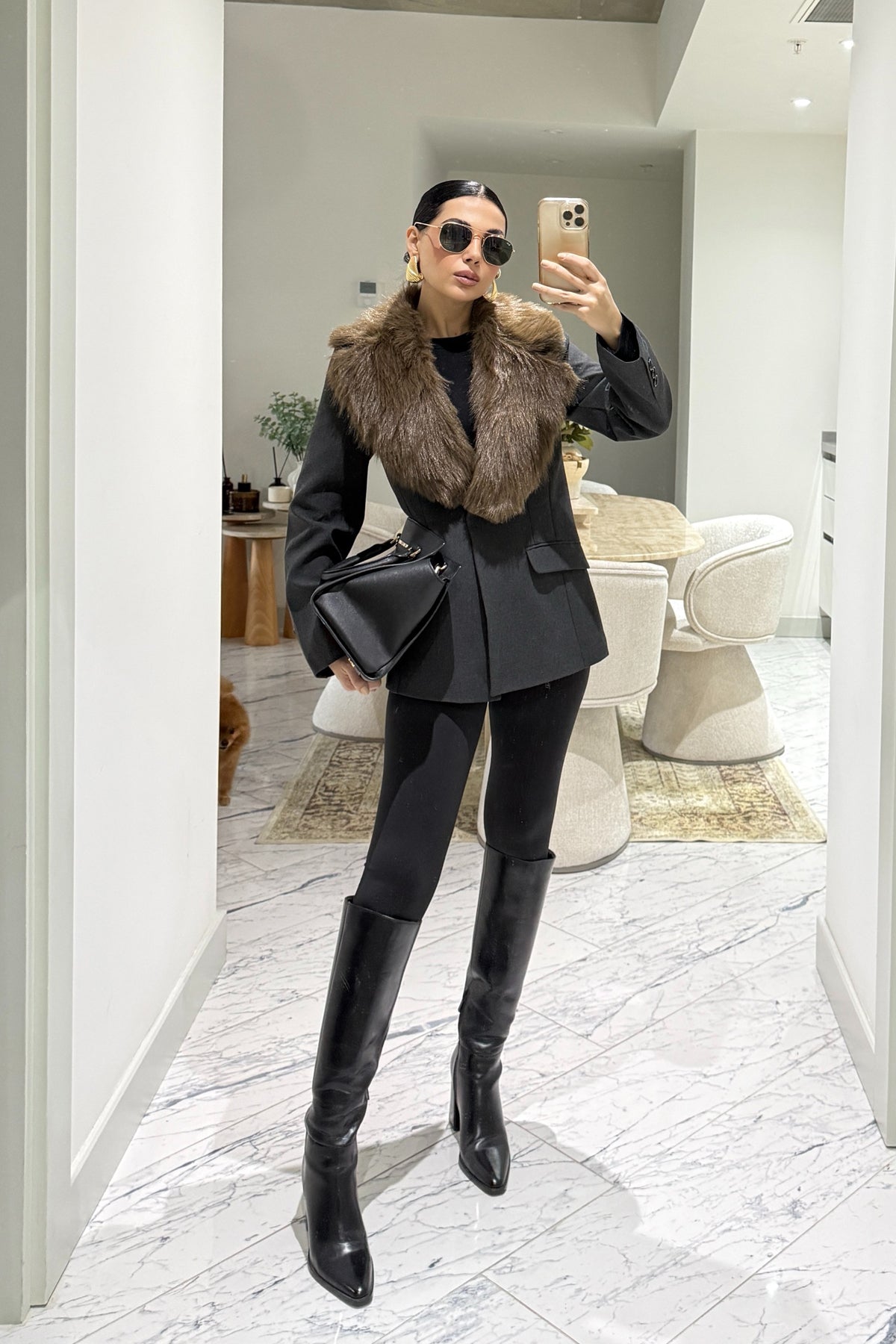 Antrasit Kürk Yaka Detaylı Vatkalı Astarlı Blazer Ceket SY-3567-Antrasit