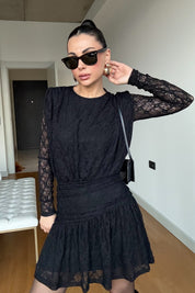 Siyah Güpürli Midi Tasarım Elbise SY-3489-Siyah