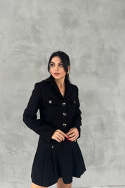 Siyah Astarlı Tüvit Crop Ceket SY-2540-Siyah