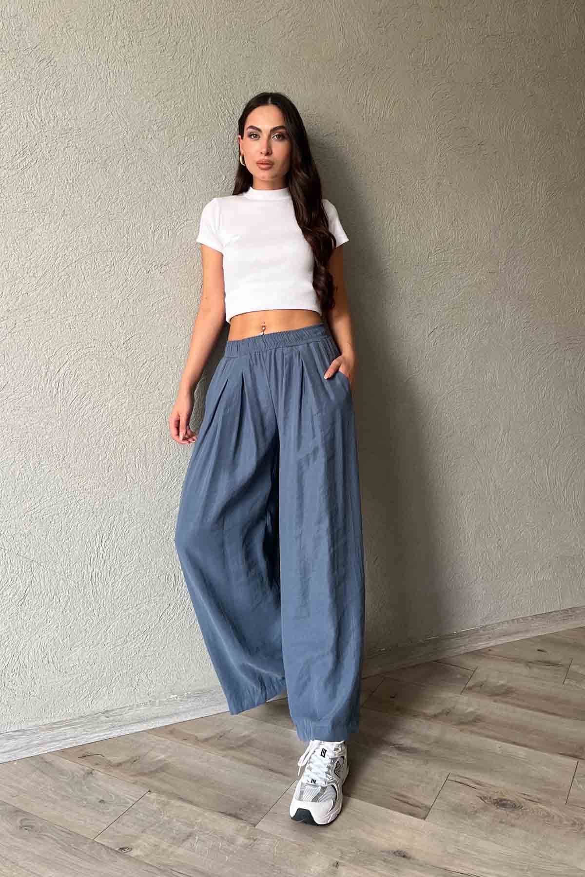 İndigo Beli Lastikli Free Modal Pantolon SY-2012-İndigo