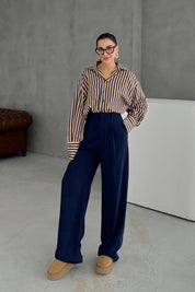 Lacivert Çizgili Premium Gömlek SY-3356-Lacivert