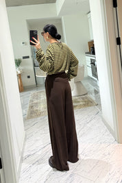 Kahverengi Kadın Yüksek Bel Pileli Palazzo Pantolon SY-3646-Kahverengi