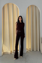 Kahve Akıcı Broşlu Body SY-3481-Kahverengi