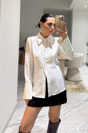 Beli Oturmalı Klasik Yaka Beyaz Gömlek SY-3589-Beyaz