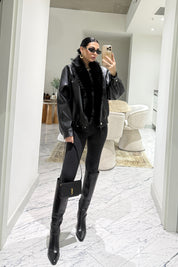 Suni deri kürk yakalı ceket SY-3568