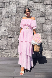 Alora Pembe Kat Kat Volanlı Elbise SY-3807-Pembe