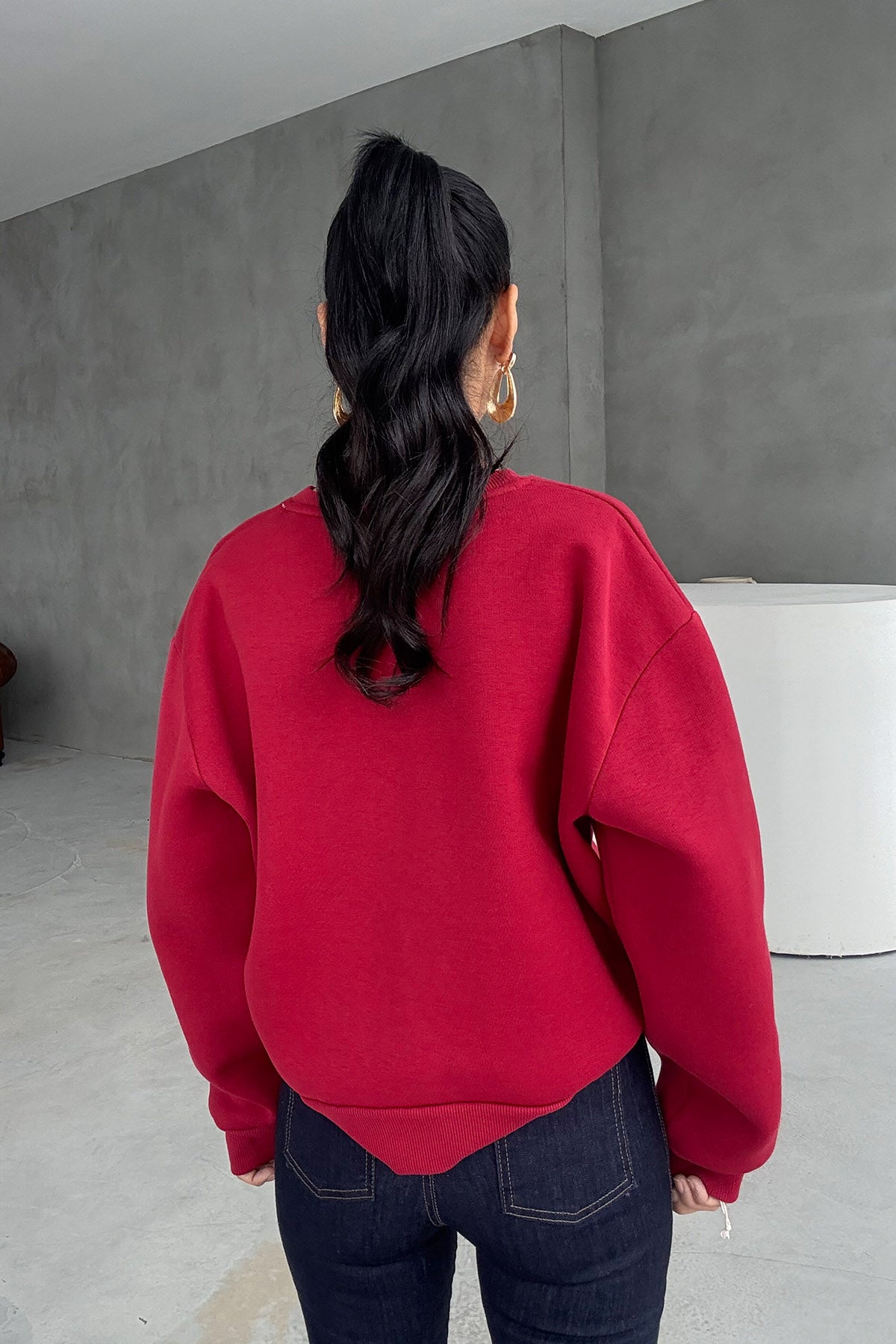 Bordo Yazı Baskılı Sweatshırt SY-2414-Bordo