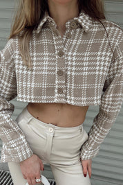 Bej Ekose Detaylı Crop Gömlek 2210182