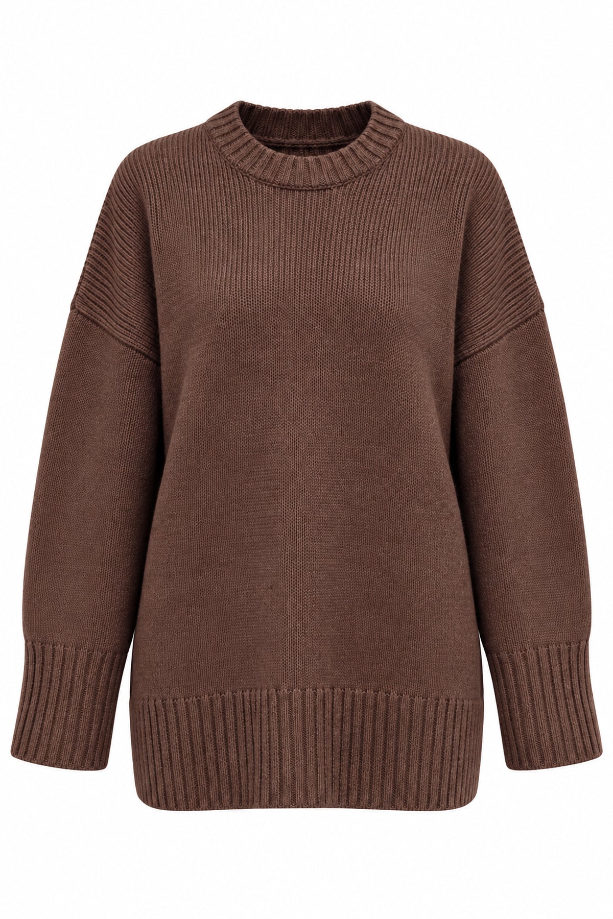 Kahverengi Bisiklet Yaka Oversize Kazak SY-3897-Kahverengi