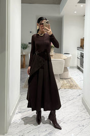 Kahve Taka Detaylı Pareo Kloş Etek SY-3536-Kahve