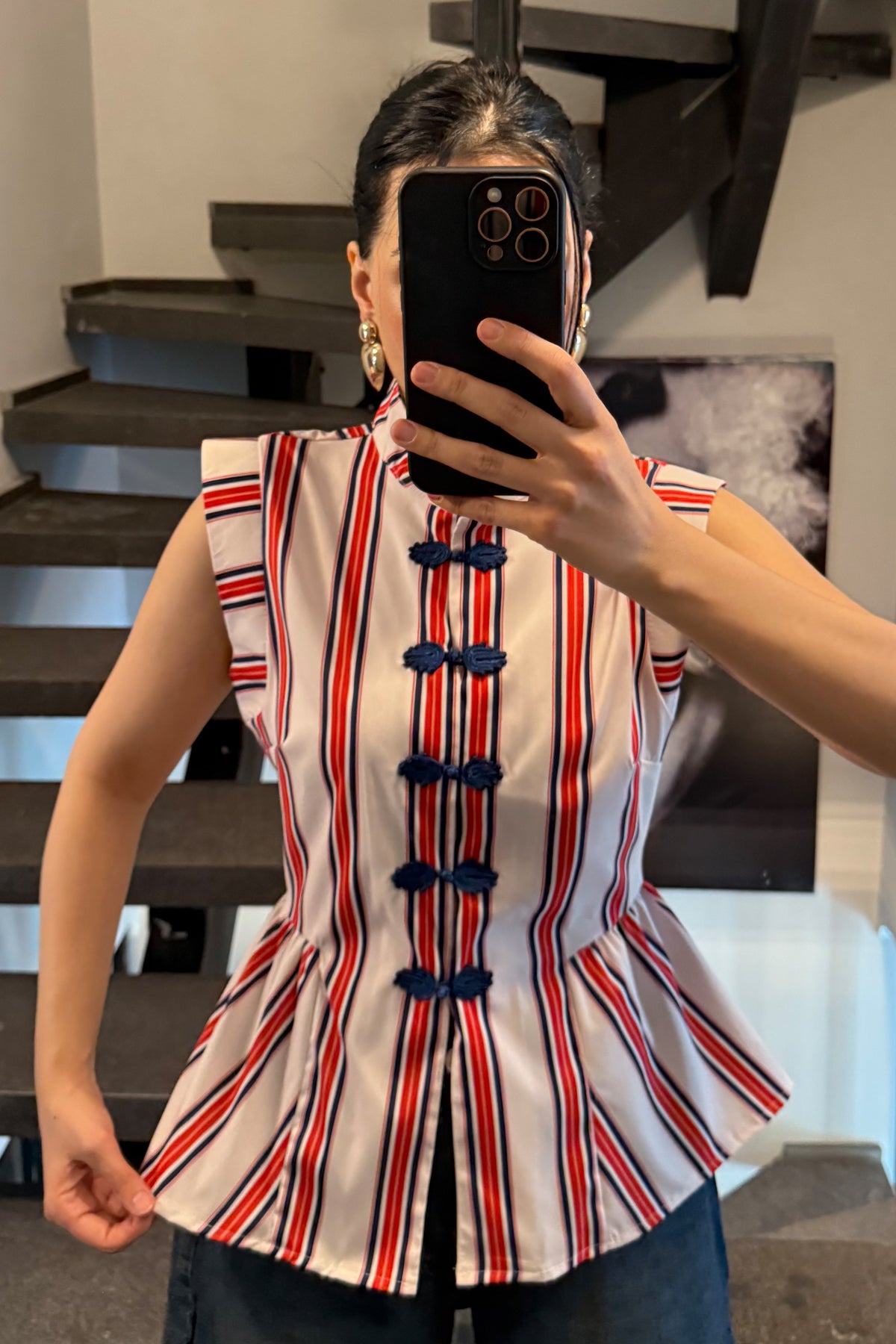 Kırmızı Çizgili Napolyon Bluz SY-3697-Kırmızı