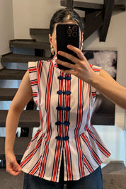 Kırmızı Çizgili Napolyon Bluz SY-3697-Kırmızı