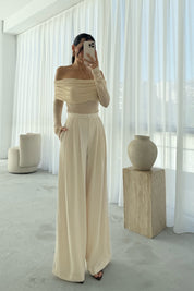 Bej Pileli Palazzo Pantolon SY-3336-Bej