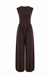Kahve Modal Salaş Kesim Kolsuz Tulum SY-3797-Kahverengi