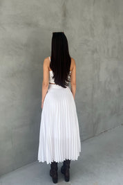 Beyaz Piliseli Midi Boy Saten Etek SY-2697-Beyaz