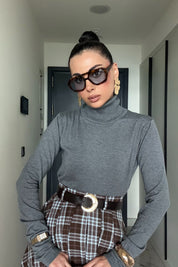 Gri Kadın Balıkçı Yaka Kazak SY-3509-Gri