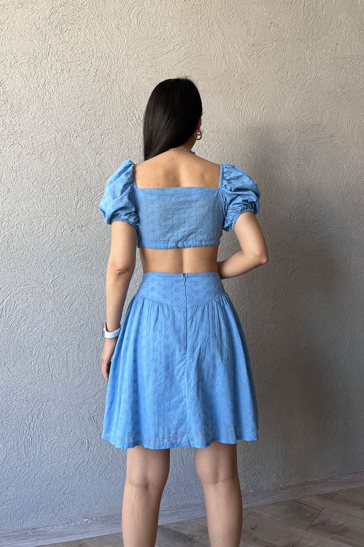 Mavi Fisto Bağlamalı  Büstiyer Etek Takım SY-0594-Mavi