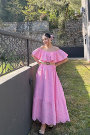 Pembe  Madonna Yaka Kemer Detaylı Fisto Elbise SY-1964-Pembe