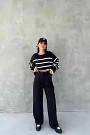 Siyah Arka Cep Detaylı Palazzo Pantolon SY-2461-Siyah