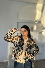 Siyah Vanilya Leopar Desen Gümüş Düğme Detaylı Hırka SY-1586-Siyah Vanilya