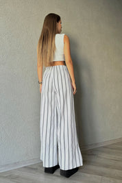 Beyaz Çift Çizgili Pantolon SY-0744-Beyaz