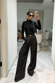 Antrasit Yüksek Bel Ekoseli Kahve Çizgili Pantolon SY-3524-Antasit