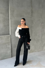 Siyah Tasarım Triko Kazak SY-2678-Siyah