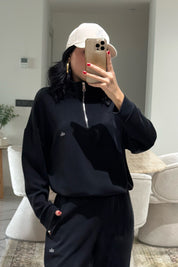 Siyah Yarım Fermuarlı Kamyoner Yaka Modal Takım SY-3587-Siyah