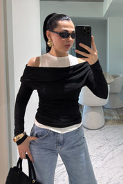 Siyah Atlet Detaylı Asimetrik Bluz SY-3624-Siyah