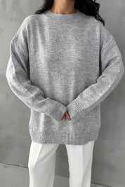 Gri Bisiklet Yaka Lastikli Pinterest Triko Kazak SY-3368-Gri