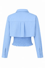 Mavi Gipeli Crop Gömlek Poplin Takım SY-2466-Mavi