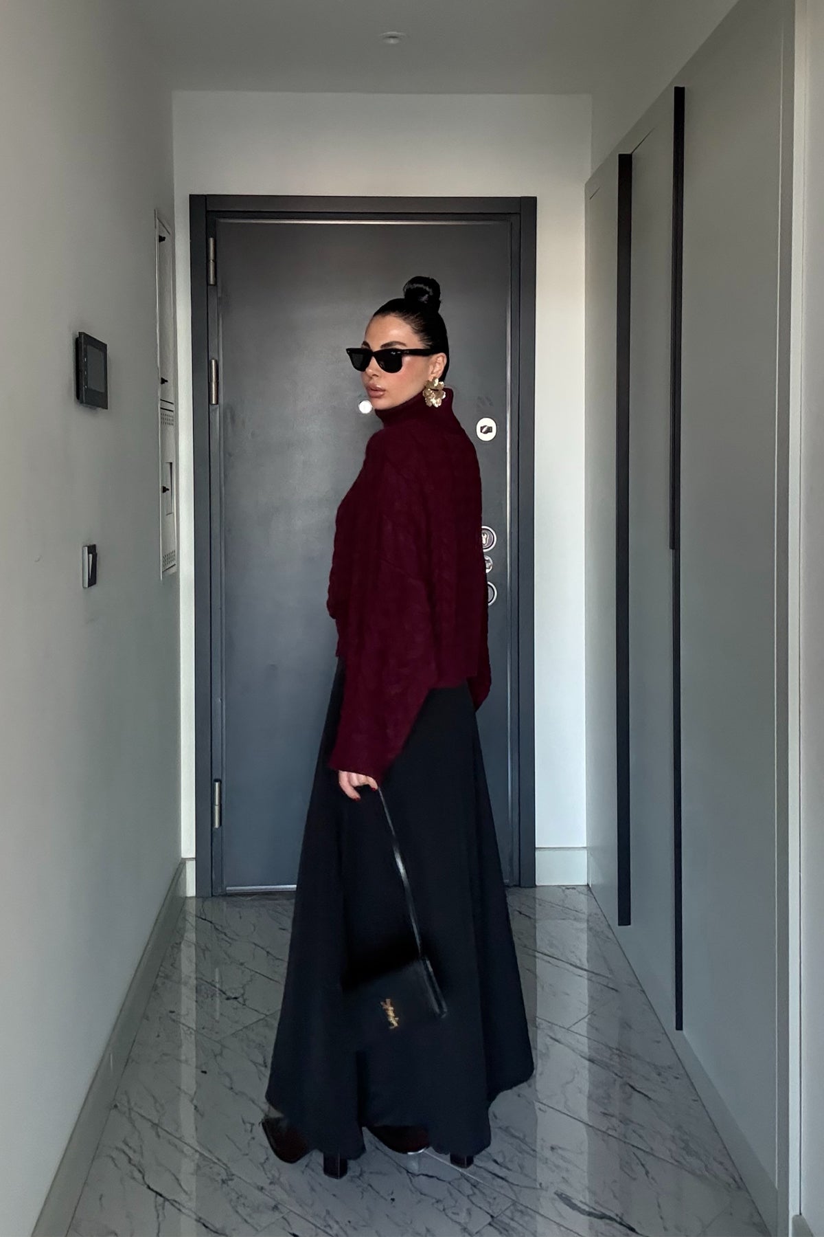 Pilili Volanlı Siyah Midi Etek SY-3472-Siyah