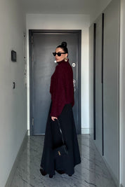 Pilili Volanlı Siyah Midi Etek SY-3472-Siyah