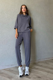 Antrasit Yumuşak Dokulu Sweatshirt ve Jogger Pantolon Takım SY-1020-Antrasit