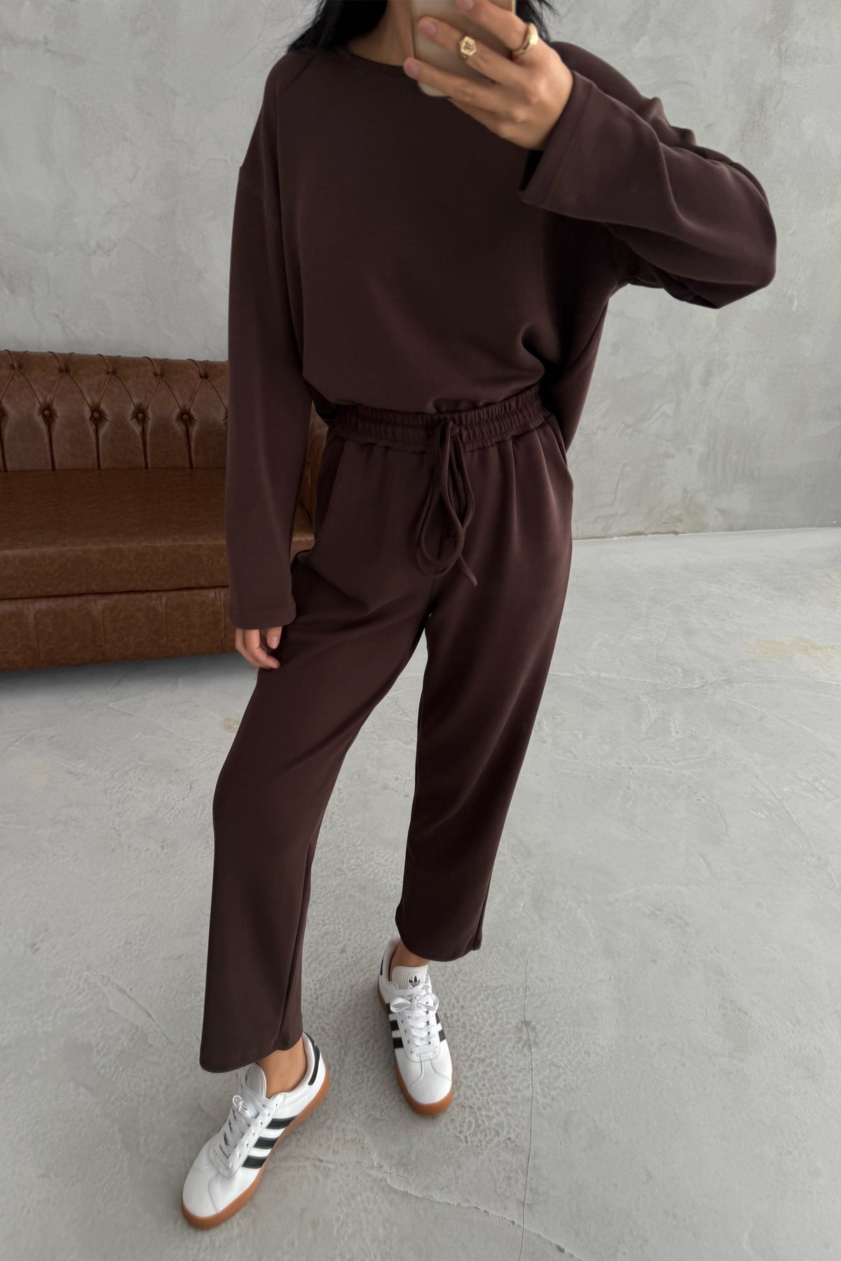 Kahve Uzun Kollu Beli Lastikli Modal Takım SY-3383-Kahve