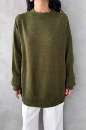 Haki Bisiklet Yaka Lastikli Pinterest Triko Kazak SY-3368-Haki