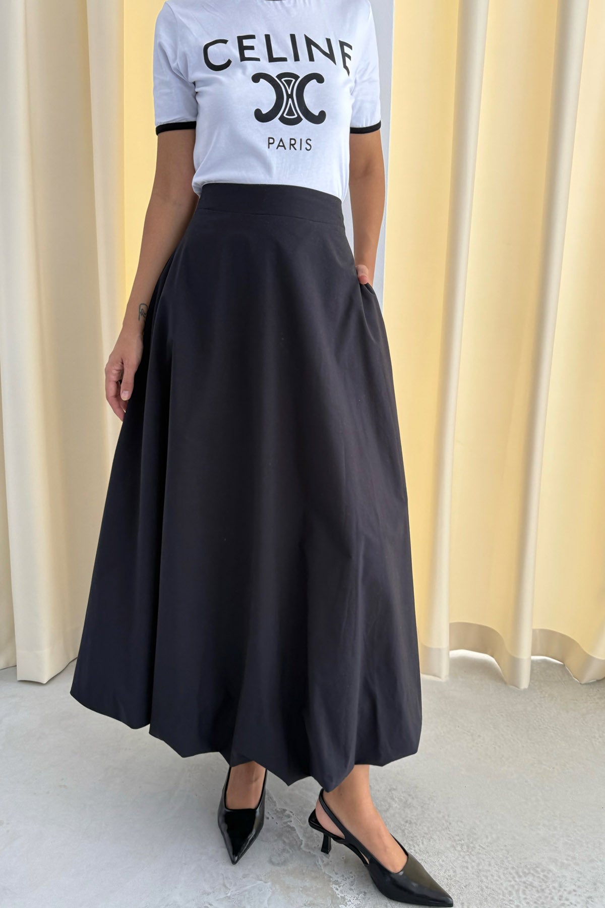 Siyah Uzun Poplin Balon Etek SY-2988-Siyah