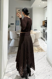 Kahverengi Asimetrik Bel Detaylı Etek SY-3544-Kahverengi