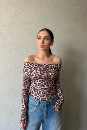 Leopar Madonna Yaka Çıtçıtlı Bodysüit SY-1624-Leopar