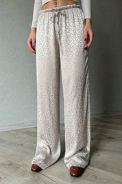 Bej Leopar Desenli Jakarlı Bol Paça Pantolon SY-1686-Bej