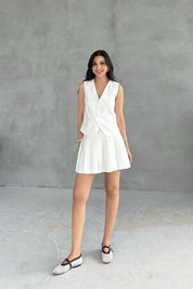 Ekru Maskülen Yelek Piliseli Etek Takım SY-2030-Ekru