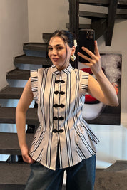 Bej Çizgili Napolyon Bluz SY-3697-Bej