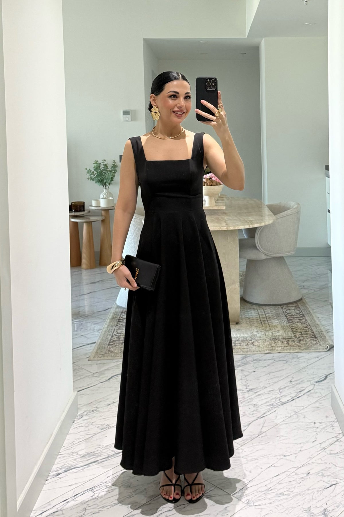 Siyah Kare Yaka Füsun Prenses Elbise SY-3649-Siyah