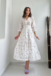 Mor Çiçek Nakışlı Gipeli Elbise SY-0347-Mor