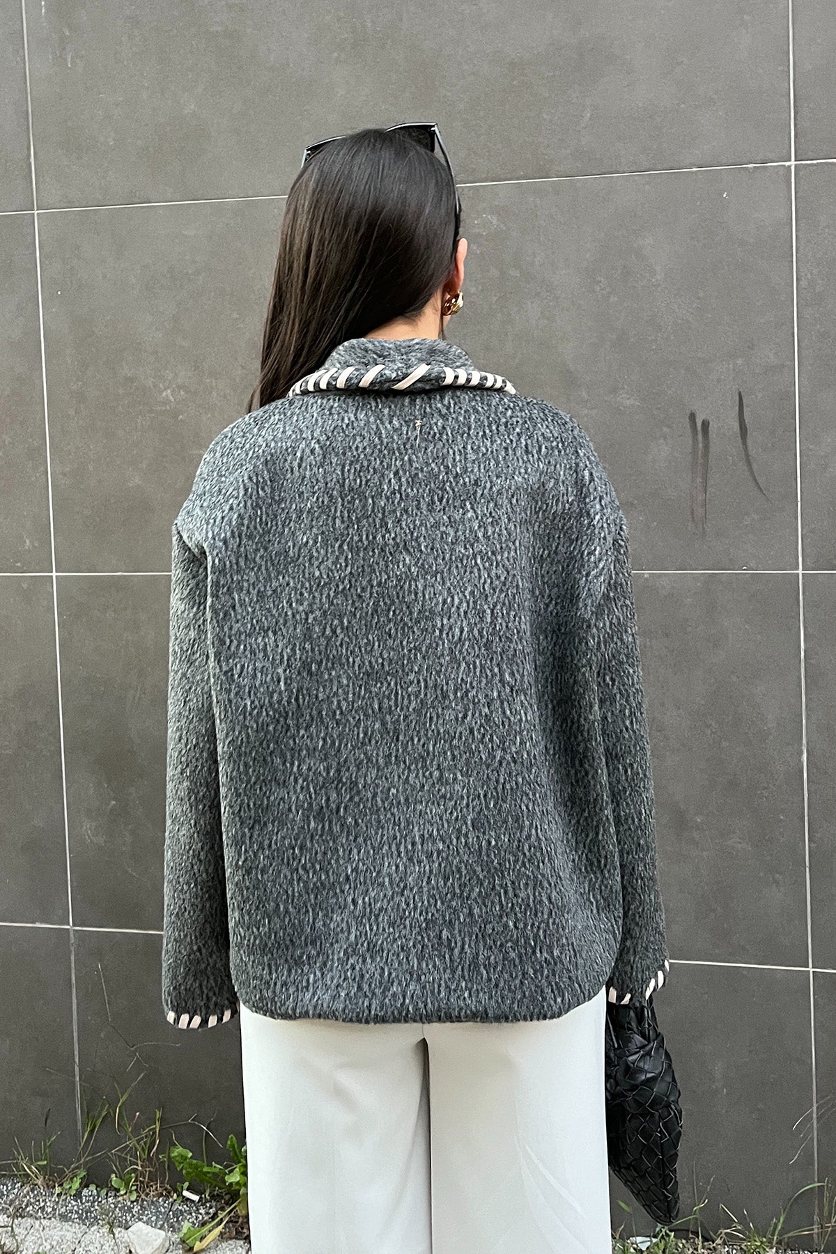 Gri Tasarım Kaşe Ceket Kaban SY-2720-Gri