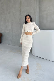 Ekru Uzun Kollu Bluz Etek Takım SY-0743- Ekru