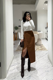 Süet Anvelop Taba Midi Etek SY-3473-Taba